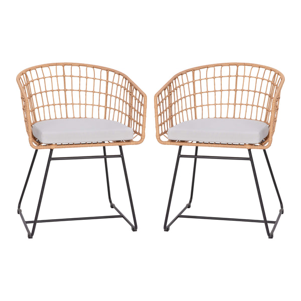 Light Gray Cushion/Natural Frame |#| 2PK Indoor/Outdoor Natural Boho Rattan Rope Club Chairs-Light Gray Seat Cushions