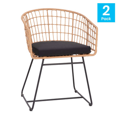 Devon Set of 2 Indoor/Outdoor Patio Boho Club Chairs, Rope with PE Wicker Rattan, Cushions and Sled Base - View 2