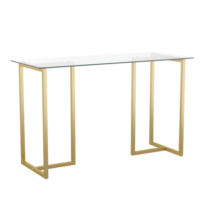 Eli Home Office Glass Top Desk with Metal Frame