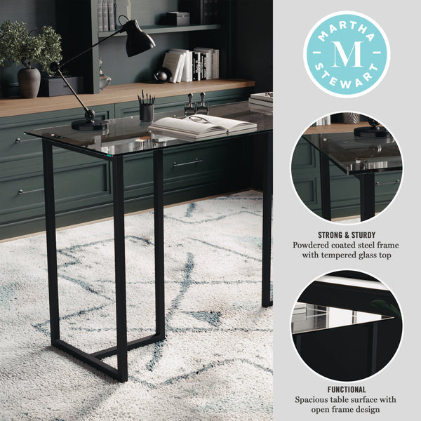 Clear Top/Oil Rubbed Bronze Frame |#| Tempered Glass Top Home Office Desk with Steel Frame in Oil Rubbed Bronze