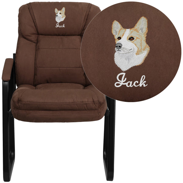 Brown Microfiber |#| EMB Brown MIC Executive Side Reception Chair with Lumbar Support and Sled Base