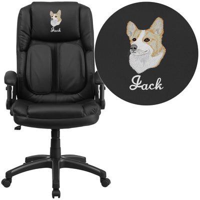 Embroidered Extreme Comfort High Back LeatherSoft Executive Swivel Ergonomic Office Chair with Flip-Up Arms - View 1