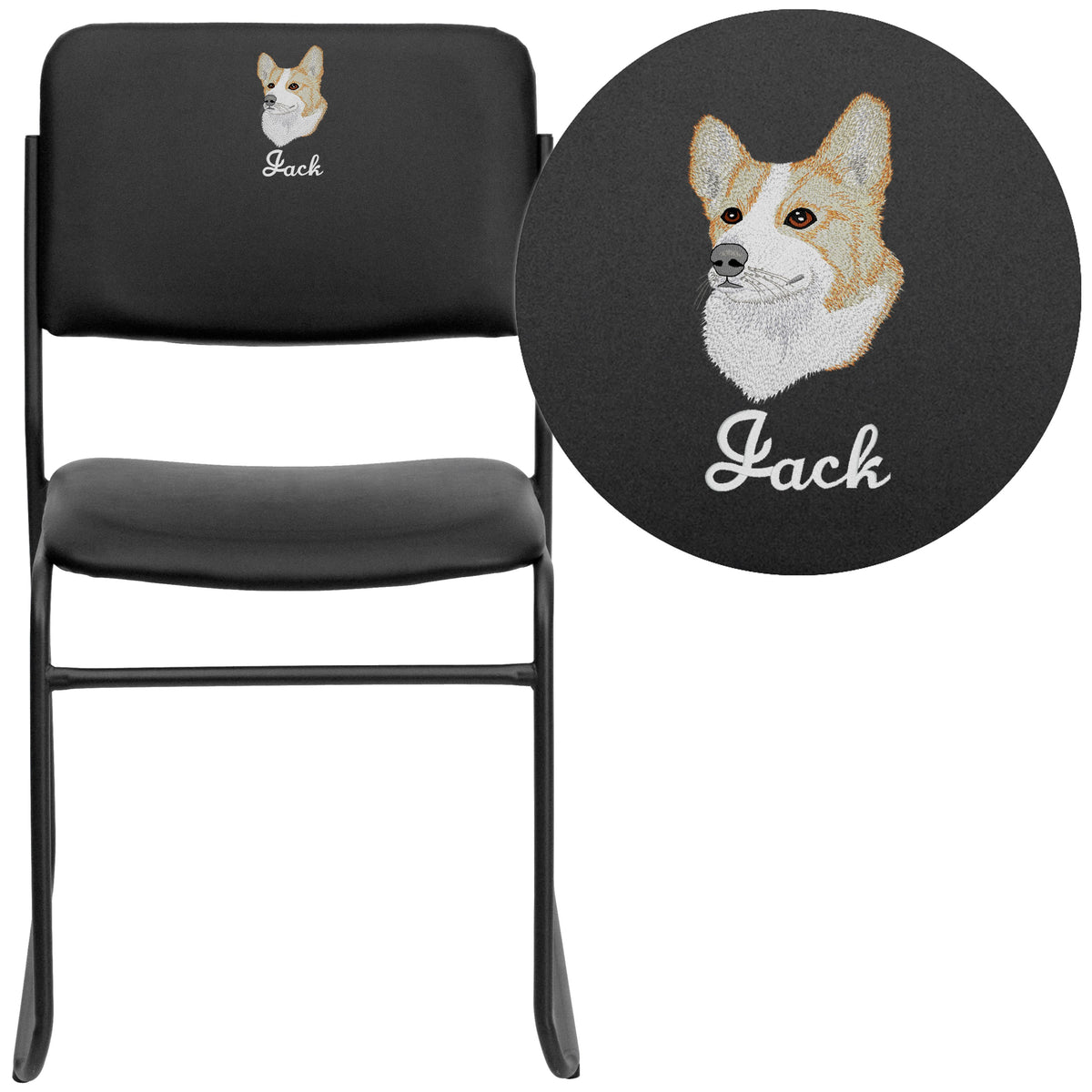 Black Vinyl/Black Frame |#| EMB 500 lb. Capacity High Density Black Vinyl Stacking Chair with Sled Base