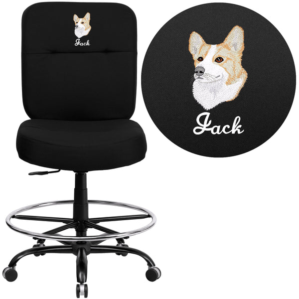 Black Fabric |#| EMB Big & Tall 400 lb. Rated High Back Black Fabric Ergonomic Drafting Chair