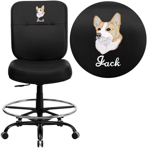Black LeatherSoft |#| Embroidered Big & Tall 400 lb. Rated Black LeatherSoft Ergonomic Drafting Chair