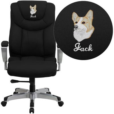 Embroidered HERCULES Series Big & Tall 400 lb. Rated Executive Swivel Ergonomic Office Chair with Silver Finished Adjustable Arms - View 1