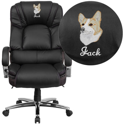 Embroidered HERCULES Series Big & Tall 500 lb. Rated LeatherSoft Executive Swivel Ergonomic Office Chair with Chrome Base and Arms - View 1
