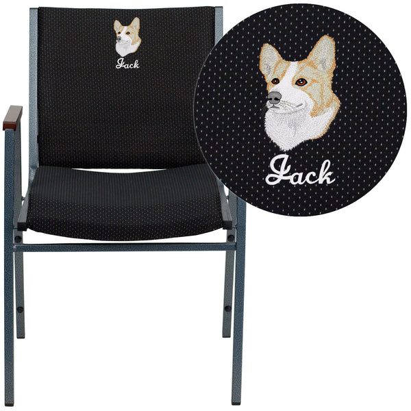 Black Patterned Fabric |#| EMB Heavy Duty Black Dot Fabric Stack Chair with Arms - Reception Furniture