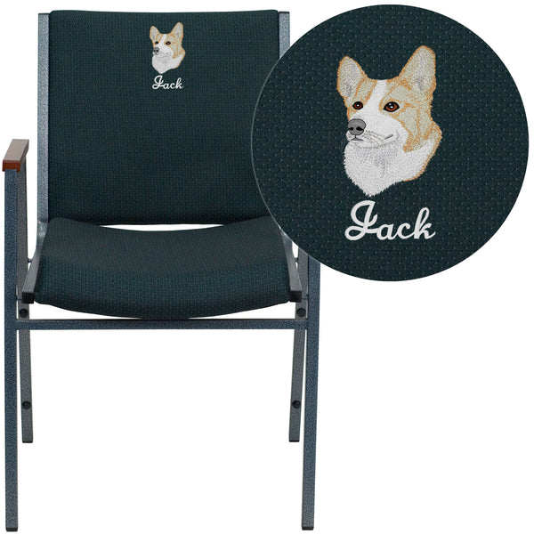 Hunter Green Patterned Fabric |#| Embroidered Heavy Duty Green Patterned Fabric Stack Chair - Reception Furniture