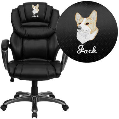 Embroidered High Back Executive Swivel Ergonomic Office Chair with Accent Layered Seat and Back and Padded Arms - View 1