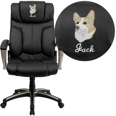 Embroidered High Back Folding LeatherSoft Executive Swivel Office Chair with Arms