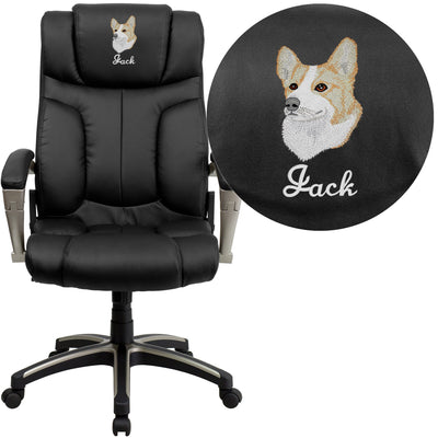 Embroidered High Back Folding LeatherSoft Executive Swivel Office Chair with Arms - View 1