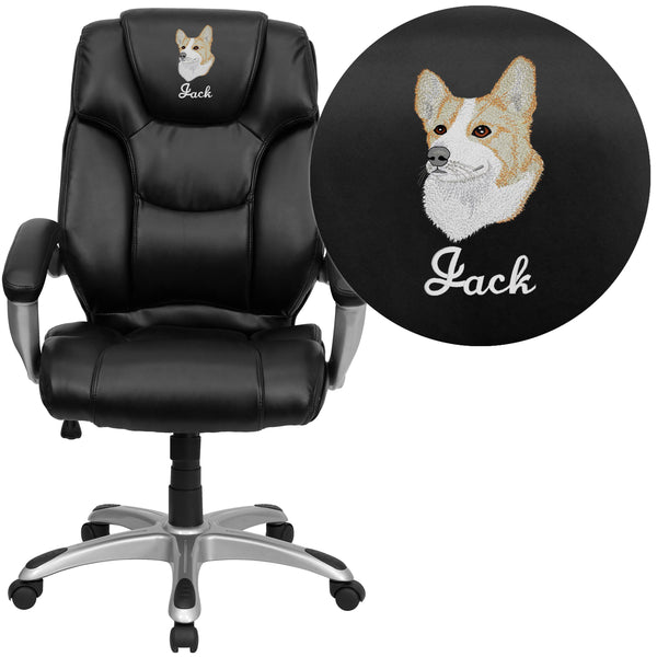 EMB High Back Black LeatherSoft Layer Padded Office Chair with Silver Nylon Base