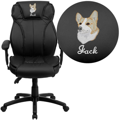Embroidered High Back LeatherSoft Multifunction Executive Swivel Ergonomic Office Chair with Lumbar Support Knob with Arms - View 1