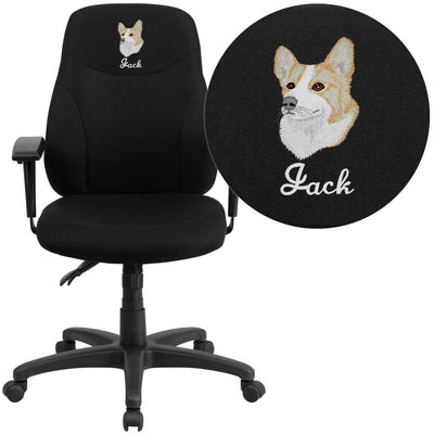 Embroidered Mid-Back Fabric Multifunction Swivel Ergonomic Task Office Chair with 1.5" Back Adjustment and Adjustable Arms - View 1