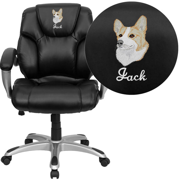 EMB Mid-Back Black LeatherSoft Layer Padded Office Chair with Silver Nylon Base
