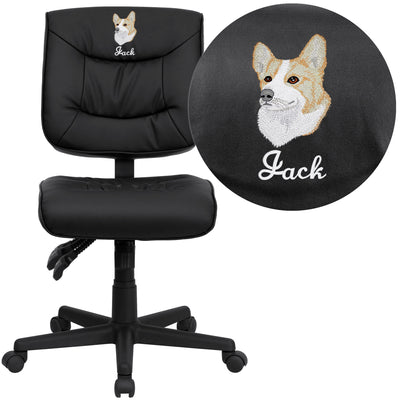 Embroidered Mid-Back LeatherSoft Multifunction Swivel Ergonomic Task Office Chair - View 1