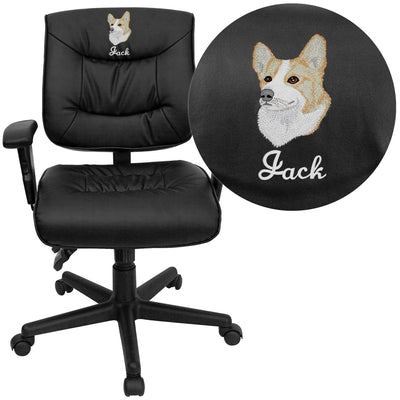 Embroidered Mid-Back LeatherSoft Multifunction Swivel Ergonomic Task Office Chair with Adjustable Arms - View 1