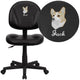 Embroidered Mid-Back Black LeatherSoft Swivel Ergonomic Office Adjustable Chair