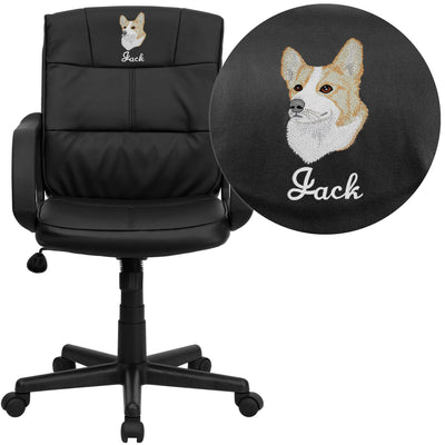 Embroidered Mid-Back LeatherSoft Swivel Task Office Chair with Arms - View 1
