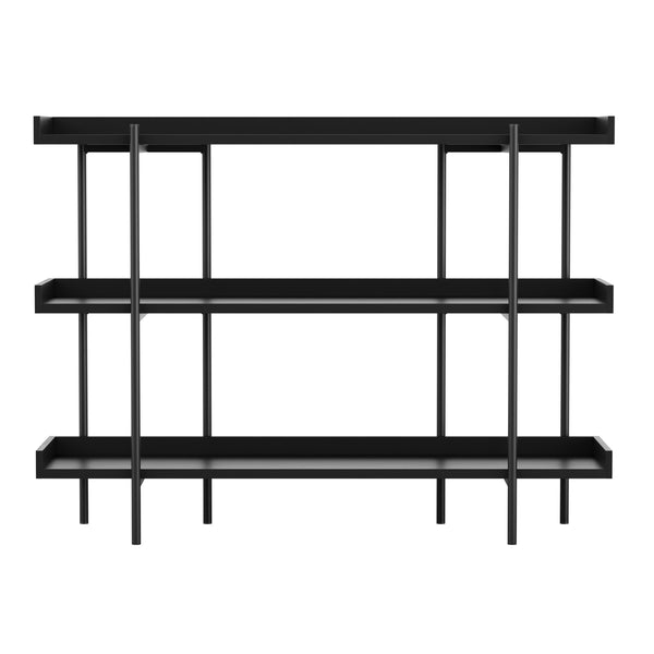 Black Wood Grain/Oil Rubbed Bronze Frame |#| Display Bookcase with Vertical Steel Posts - Black Wood Grain/Oil Rubbed Bronze