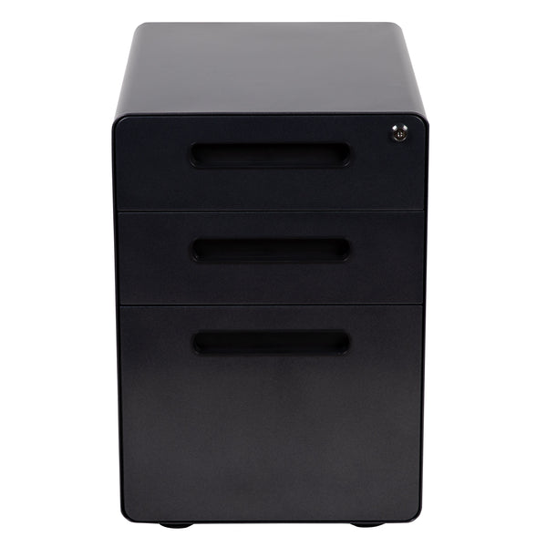 Black |#| Ergonomic 3-Drawer Mobile Locking Filing Cabinet Storage Organizer-Black