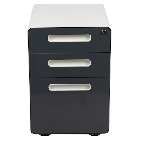 White and Charcoal |#| Ergonomic 3-Drawer Mobile Locking Filing Cabinet-White with Charcoal Faceplate