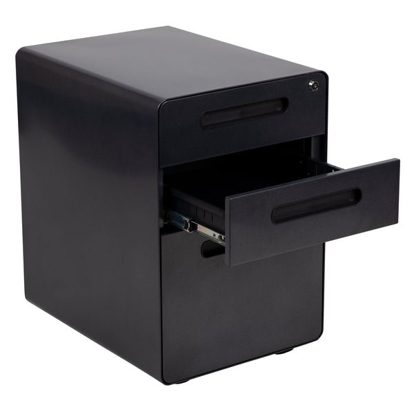 Black |#| Ergonomic 3-Drawer Mobile Locking Filing Cabinet Storage Organizer-Black