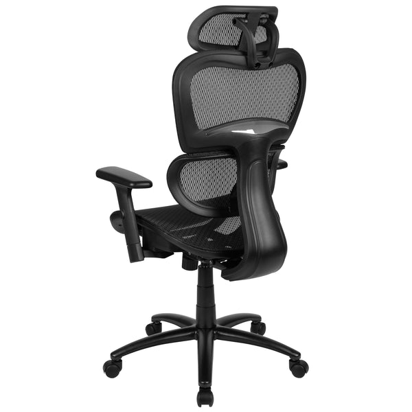 Black |#| Ergonomic Black Mesh Office Chair-Synchro-Tilt, Headrest, Adjustable Pivot Arms