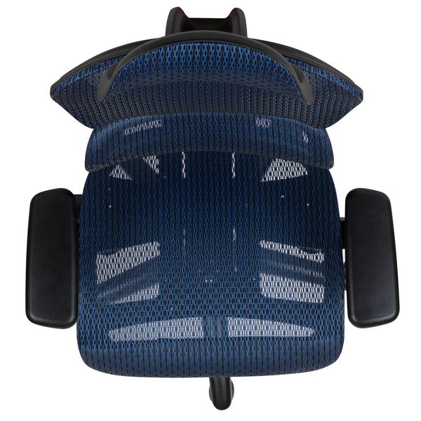 Blue |#| Ergonomic Blue Mesh Office Chair-Synchro-Tilt, Headrest, Adjustable Pivot Arms