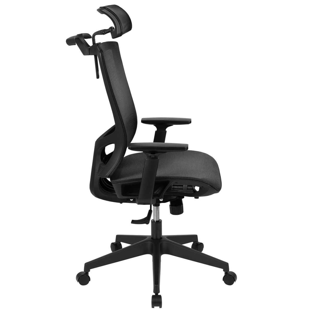 Black |#| Ergonomic Black Mesh Office Chair-Synchro-Tilt, Pivot Headrest, Adjustable Arms