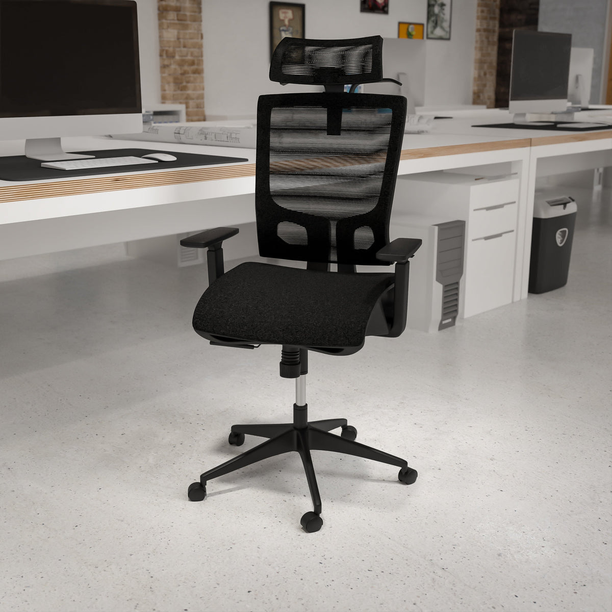 Black |#| Ergonomic Black Mesh Office Chair-Synchro-Tilt, Pivot Headrest, Adjustable Arms