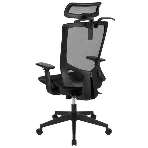 Black |#| Ergonomic Black Mesh Office Chair-Synchro-Tilt, Pivot Headrest, Adjustable Arms