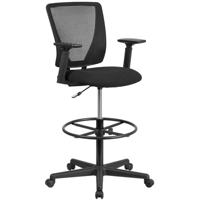Ergonomic Mid-Back Mesh Drafting Chair with Fabric Seat, Adjustable Foot Ring and Arms - View 1