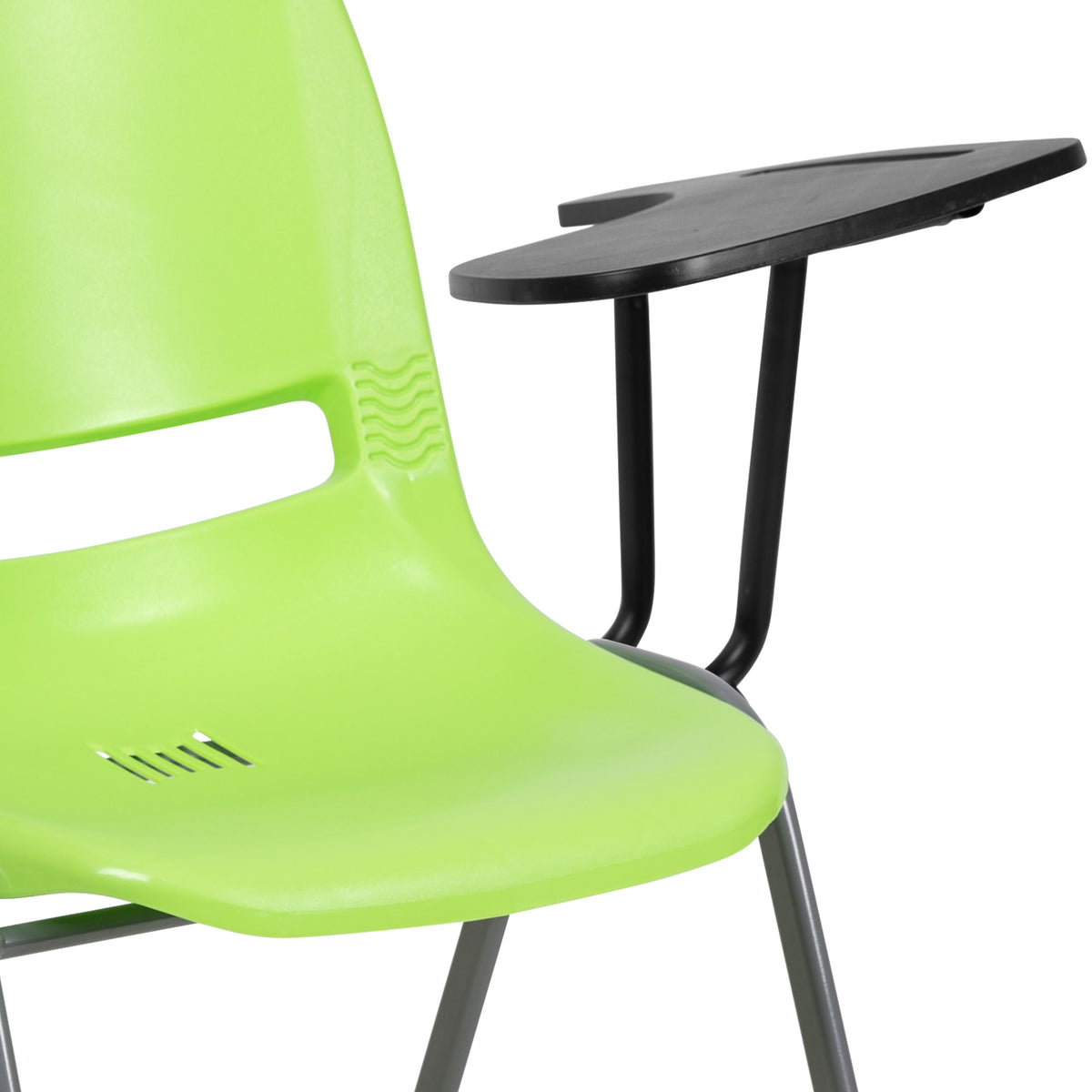 Green |#| Green Ergonomic Shell Chair with Left Handed Flip-Up Tablet - Tablet Arm Desk