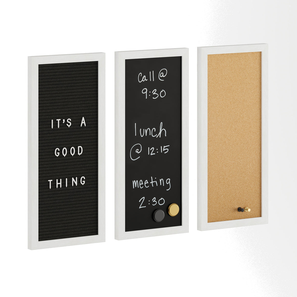 White Woodgrain |#| White Woodgrain Framed Cork/Chalk/Letter Board Set with Accessories - 24x18