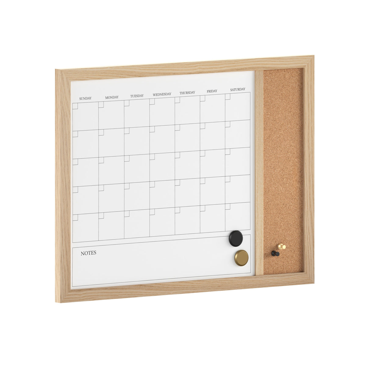 Light Natural Woodgrain |#| Dry Erase Magnetic Monthly Calendar/Cork Board-Lt Natural Woodgrain Frame-24x18