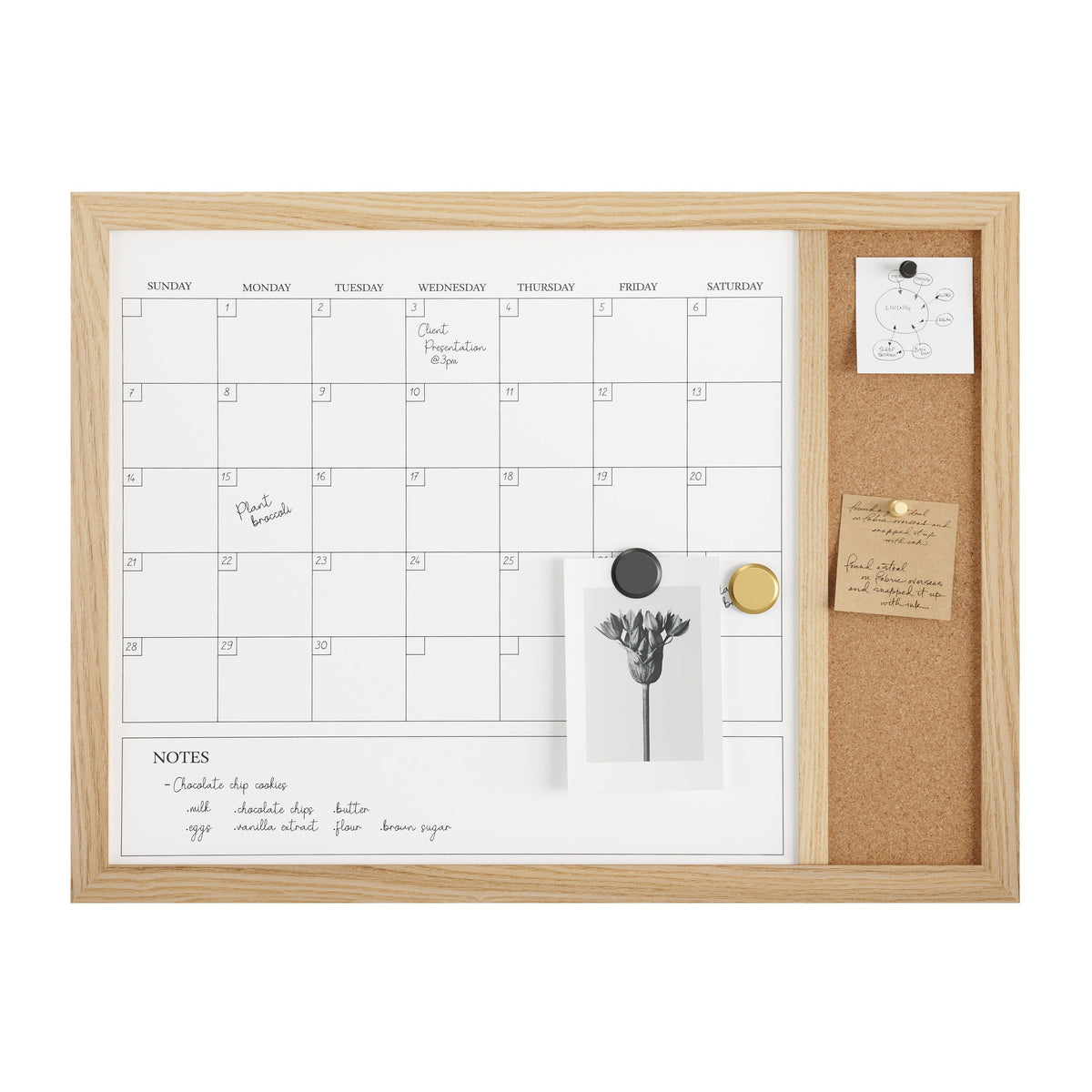 Light Natural Woodgrain |#| Dry Erase Magnetic Monthly Calendar/Cork Board-Lt Natural Woodgrain Frame-24x18