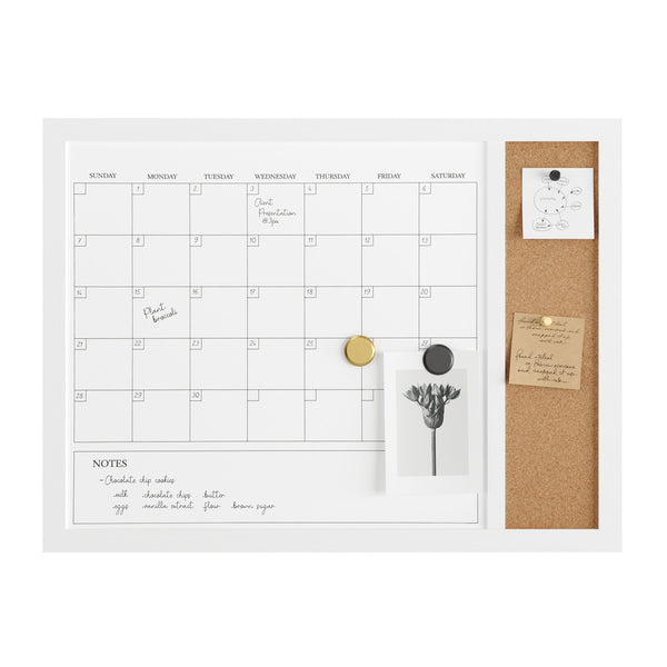 White Woodgrain |#| Dry Erase Magnetic Monthly Calendar/Cork Board - White Woodgrain Frame - 24x18