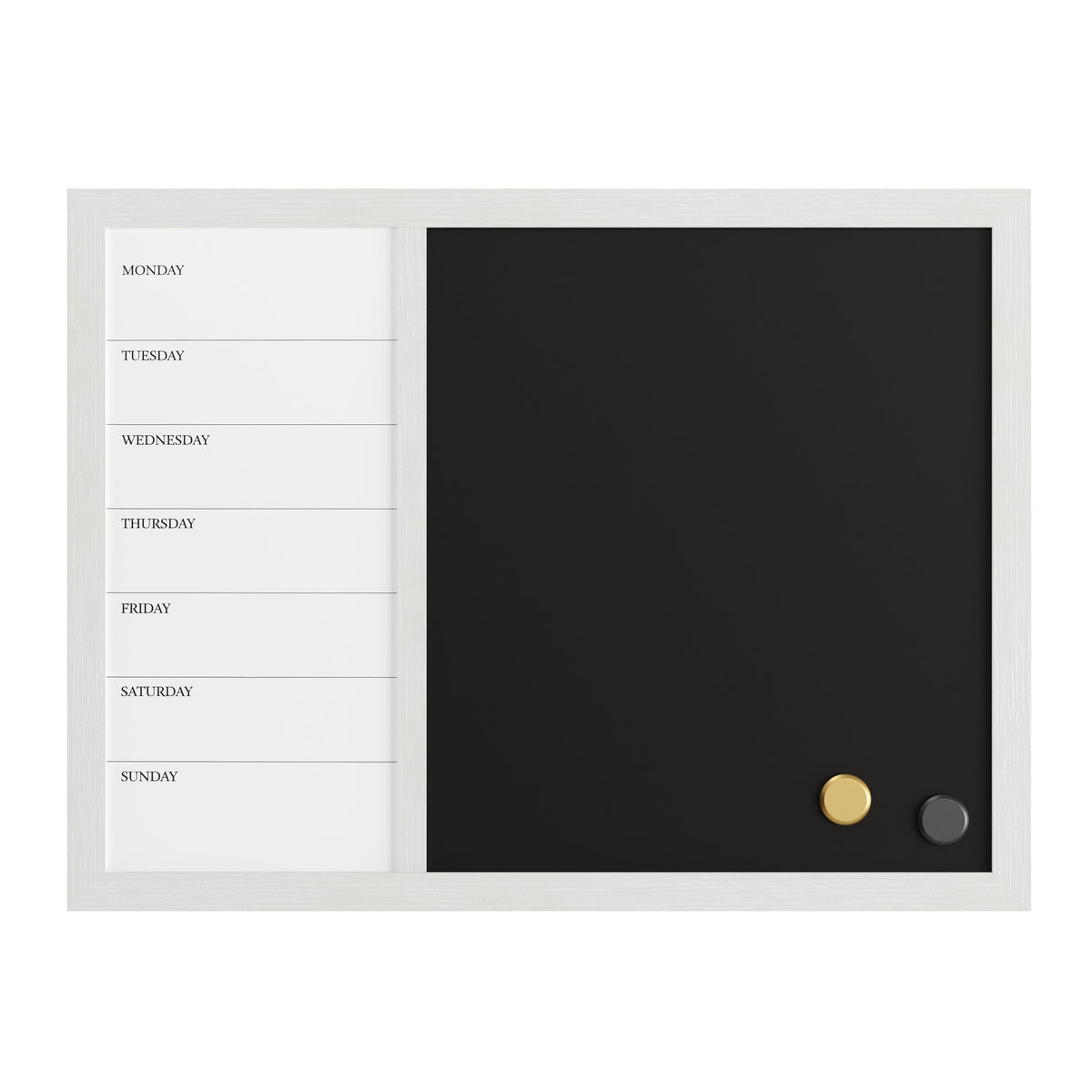 White Woodgrain |#| Dry Erase Magnetic Weekly Calendar/Chalk Board - White Woodgrain Frame - 24x18
