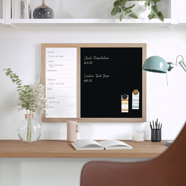 Light Natural Woodgrain |#| Dry Erase Magnetic Weekly Calendar/Chalk Board-Lt Natural Woodgrain Frame-24x18