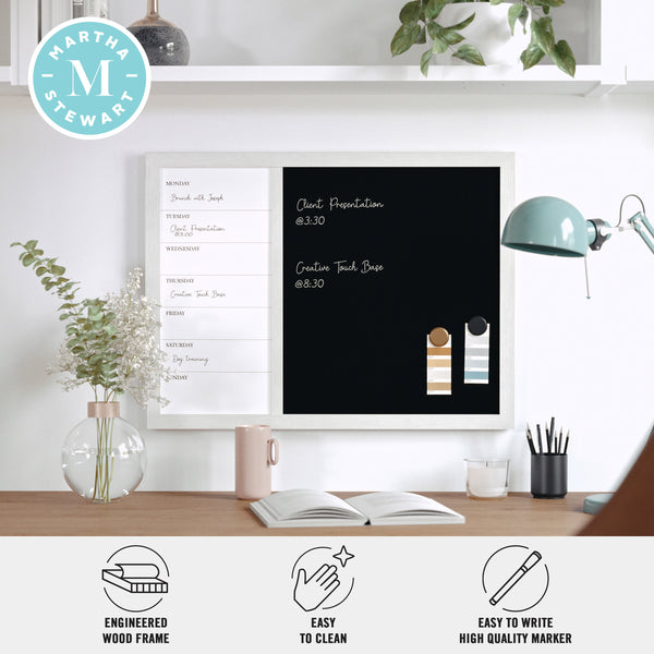 White Woodgrain |#| Dry Erase Magnetic Weekly Calendar/Chalk Board - White Woodgrain Frame - 24x18