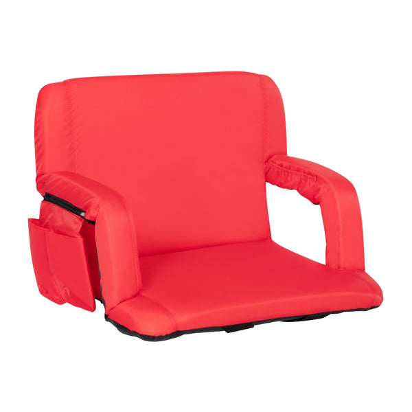 Red |#| Extra Wide Red Reclining Backpack Stadium Chair with Armrests & Storge Pockets