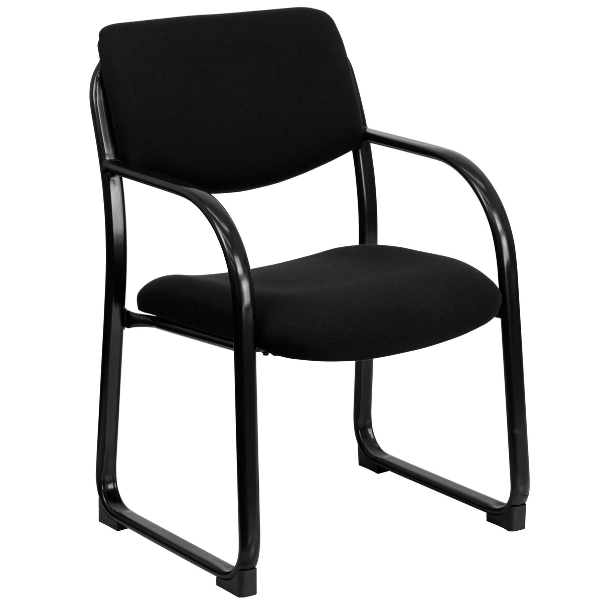 Black |#| Black Fabric Executive Side Reception Chair with Sled Base and Padded Foam Seat