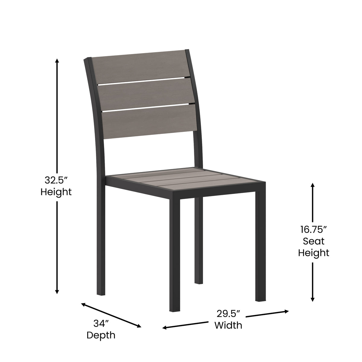 Gray |#| Commercial Grade Outdoor Faux Teak Armless Patio Dining Chair - Gray/Gray