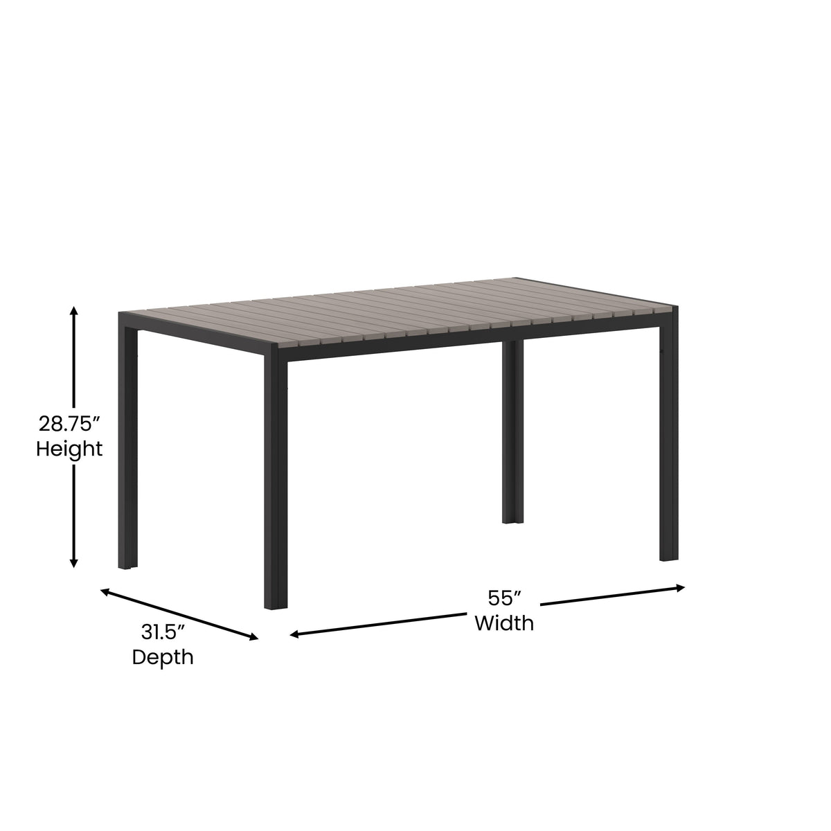 Gray |#| Commercial 55 x 31 Faux Teak Outdoor Patio Table - Gray/Gray