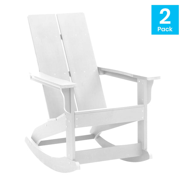 White |#| Indoor/Outdoor modern 2-Slat Adirondack Poly Resin Rockers in White - Set of 2