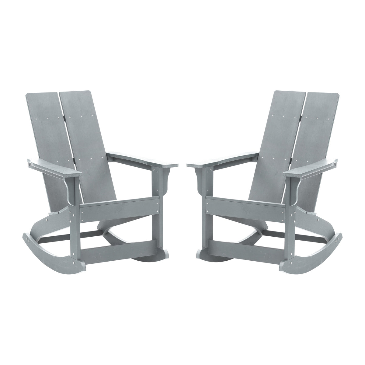 Gray |#| Indoor/Outdoor modern 2-Slat Adirondack Poly Resin Rockers in Gray - Set of 2