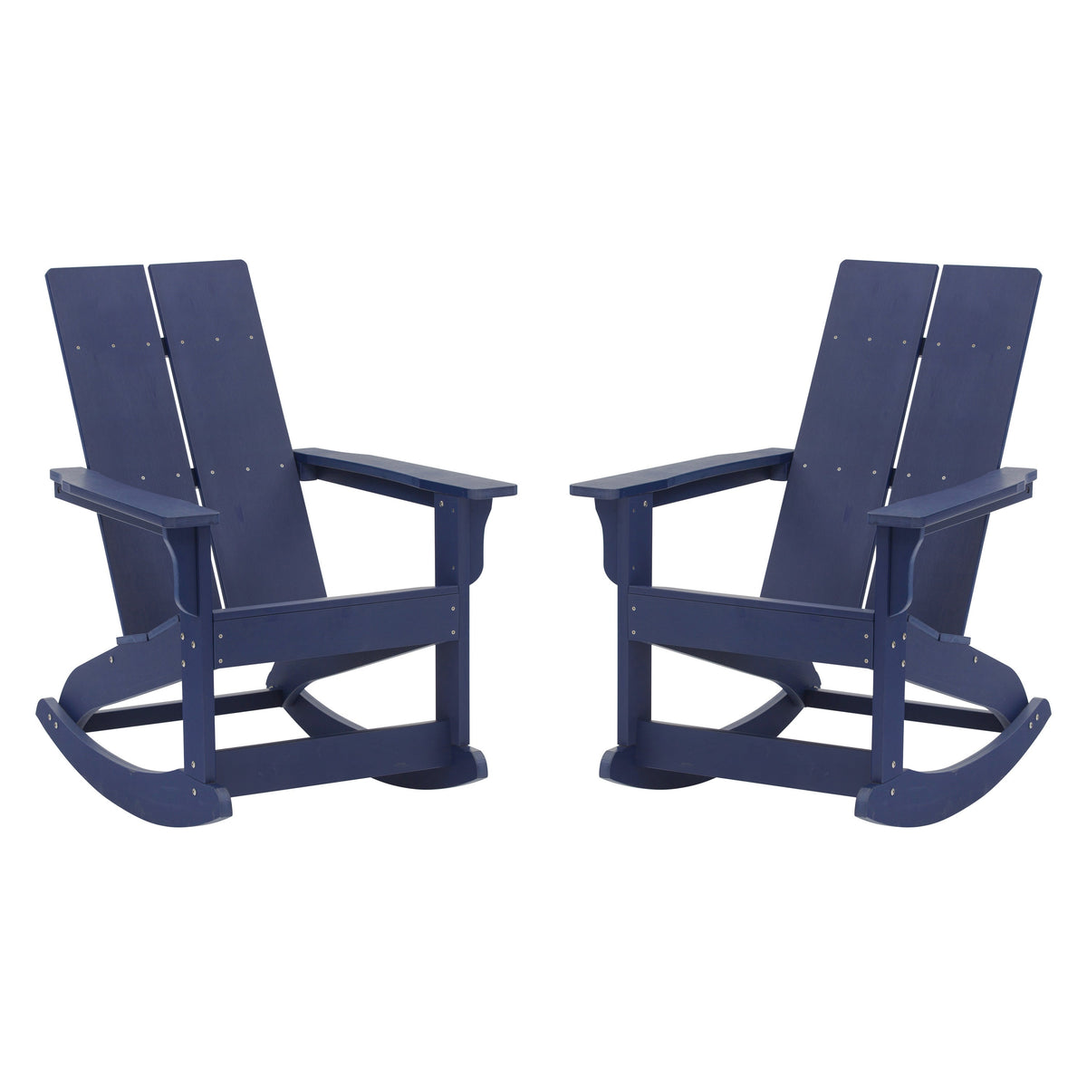 Navy |#| Indoor/Outdoor modern 2-Slat Adirondack Poly Resin Rockers in Navy - Set of 2