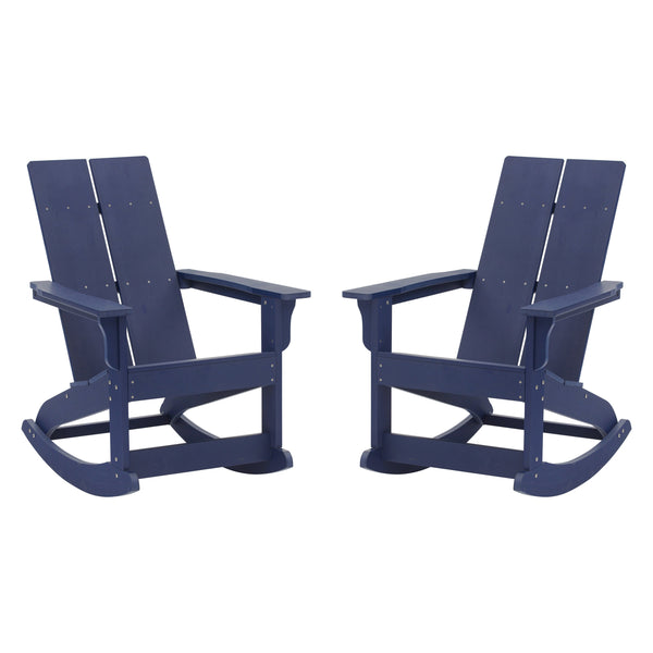 Navy |#| Indoor/Outdoor modern 2-Slat Adirondack Poly Resin Rockers in Navy - Set of 2